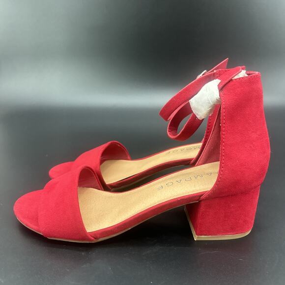 Rampage Mattie Women 8.5M Red Faux Suede Block Heel Strap Sandals Holiday Vixen - Picture 3 of 10